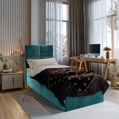 Produktbild von Masseno Boxspringbett LENA 80 80x200 cm Komplett-Set mit Bonell Matratze und Topper, Polsterbett mit Bettkästen -Blau, KRONOS 13