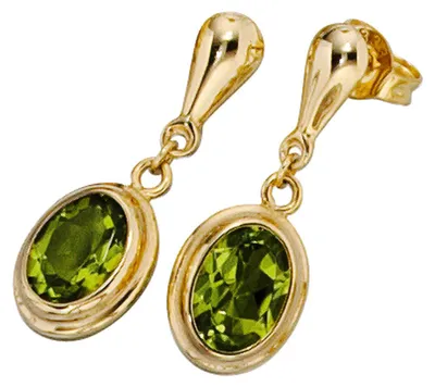 Produktbild von Ohrringe Ohrhänger aus 585 Gold Gelbgold mit Peridot grün Ohrschmuck für Damen