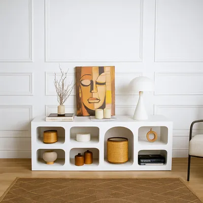 Image de Arsenio - Buffet, 160x38x51h cm Blanc, 6 Étagères