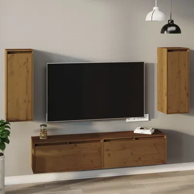 Produktbild von The Living Store Wandschränke 2 Stk. Honigbraun 30x30x80 cm Massivholz Kiefer