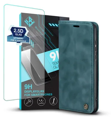 Produktbild von Handy Hülle für Huawei P30 Pro mit 9H Displayglas Klapphülle Bookcase Flip Cover Handy Tasche Etui Farbe: Petrol