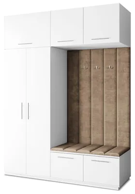 Produktbild von Masseno Garderobe-Set REMA 180/240/60 cm Modern Garderobenschrank Weiß, Veloursstoff MONOLITH 09 (Beige)