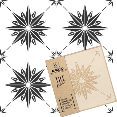 Produktbild von Tile Fliesen Schablone zum Malen 25x25 cm, Estrella Spanische Maurische Blume Marokkanisch, Kunststoff Wiederverwendbare Bodenschablone DIY