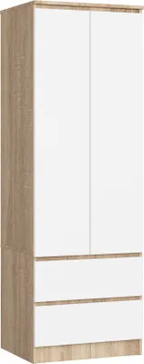 Obrázek produktu pro Šatní skříň se 2 dveřmi a 2 zásuvkami (š:60 cm / v:180 cm / hl:51 cm) v barvě dub sonoma a bílá