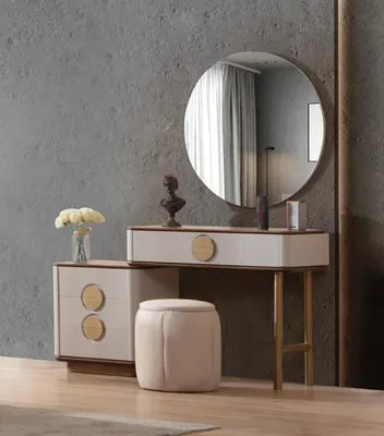 Obrázok produktu pre Elegantný béžový toaletný stolík Robustná komoda Nábytok do spálne Toaletný stolík