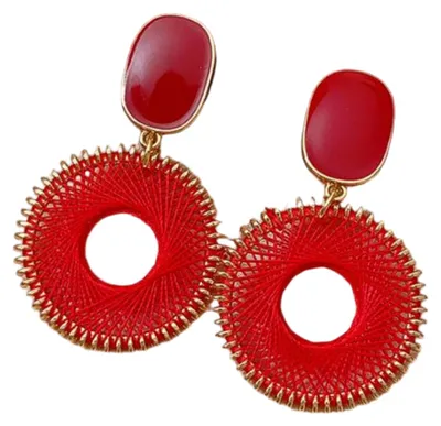Produktbild von otolife Damen Ohrringe Rot Gold – Große Runde Statement Hängeohrringe mit Geflochtenem Design