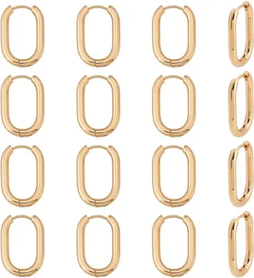 Immagine prodotto di Set di 8 paia di orecchini a cerchio minimalisti, placcati in oro 18 carati