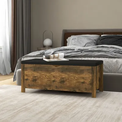 Obrázok produktu pre The Living Store Lavica s úložným priestorom a vankúšmi údený dub 105x40x45cm