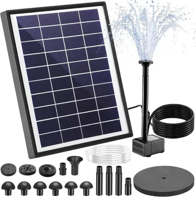 Produktbild von Solar Teichpumpe - Solar Fountain Water Pump Kit - 6,5 W Solarpumpe - 180 l/h Fördermenge - Mit Filterpanel & 9 Düsen - Für Gartenteich & Aquarium
