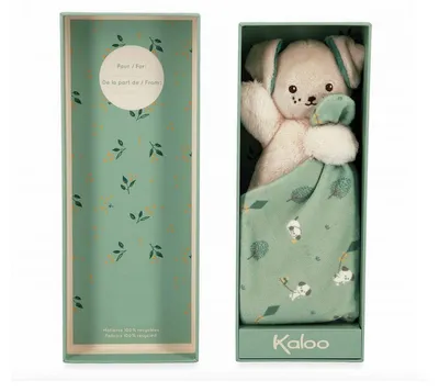Image de Kaloo Doudou Carre douceur Chien Vert - 18 cm