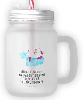 Produktbild von Mr. & Mrs. Panda Cocktailglas Einhorn Verliebt - Transparent - Geschenk, Trinkgefäß, Glas, mit deckel, Unicorn, Eiskaffee, Wolke, Liebe, Becher, Einhörner