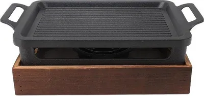 Produktbild von Portable Rookfreie Holzkohlegrill - Tischbarbecue mit Alkoholkachel - Innengrill 106 x 79 Zoll - Entfernbare Grillplatte - Holzbasis für Camping