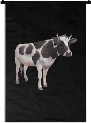 Produktbild von MuchoWow® Wandteppich Wandbehang Kuh - Schwarz - Weiß 90x135 cm Tapisserie Dekoration Wandtuch - Baumwolle - Wandskulptur