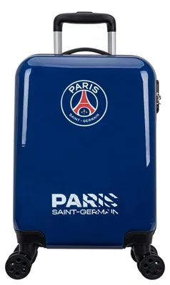 Image de Valise cabine Paris Saint-Germain, modèle 23MPSG21018P, couleur bleue, 4 roulettes, coque rigide, format cabine
