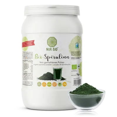 Produktbild von NurBio® Spirulina Pulver 1 kg, grünes Superfood, pflanzliches Eiweiß, nährstoffreich, vegan