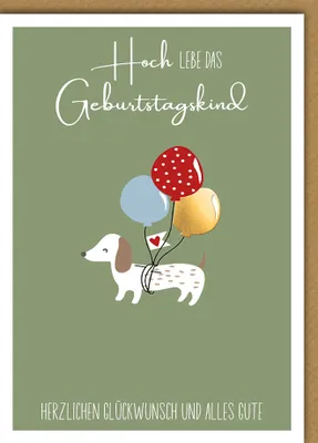 Produktbild von Geburtstag - Karte mit Umschlag - Hund an Luftballons - plastikfrei