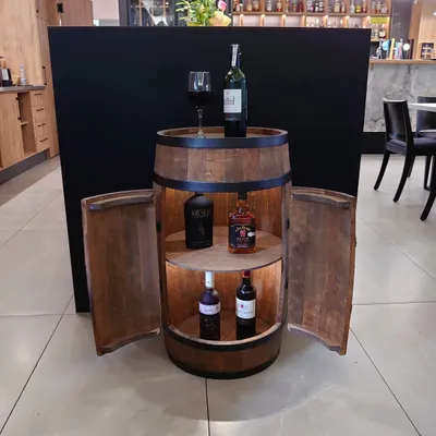 Produktbild von CREATIVE COOPER Weinfass mit Tür, Holzfass mit LED-Beleuchtung, Weinregal im Retro-Stil, Weinregal aus Holz, Höhe 80 cm, elegante Dekoration für Wohnzimmer, Tisch und Weinregal, fass bar, minibar, fassbar (wenge)