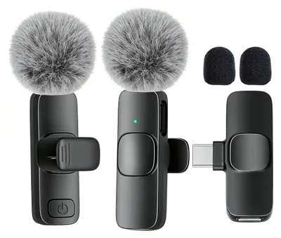 Produktbild von Kabelloses Lavalier-Mikrofon mit USB-C für Smartphone, Computer und Tablet, Plug & Play - Schwarz 2