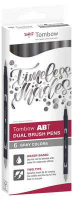 Produktbild von Tombow Brushpen Set Grau - ABT Dual Brush Pen 6 Stück kreative Marker