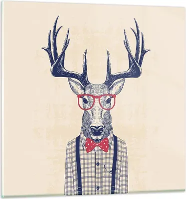 Produktbild von Bilder auf glas - Charakter Hirsch Illustration hipster - 60x60cm - Glasbilder - Wandbilder - Kunstdruck - Wanddekoration aus Glas - Glas Bilder - Wandbild auf Glas - GAC60x60-3120