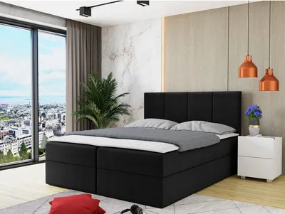 Obrázok produktu pre Kontinentálna manželská posteľ 180x200 CARMELA - čierna + topper ZDARMA