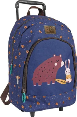 Produktbild von Recycle-Kinderrucksack mit Rädern und Bären, Kinderwagen aus recyceltem Kunststoff mit Rädern, Schulranzen, 36 x 25 x 15 cm