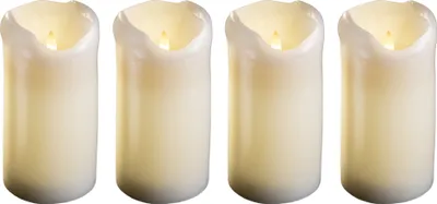 Produktbild von 4er Set LED Stumpenkerzen groß - Echtwachskerze mit beweglicher Flamme flackernd - Timerfunktion für 6 Stunden Warmweißes Licht 7,5cm Durchmesser 15cm Höhe - 2 AA Batterien nötig
