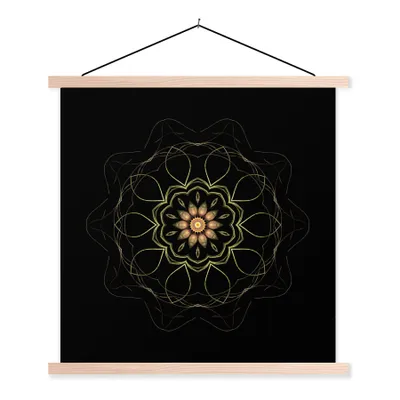 Produktbild von MuchoWow® Textilposter Ein Mandala vor schwarzem Hintergrund 40x40 cm mit holzfarbenen Rahmen - Posterleiste