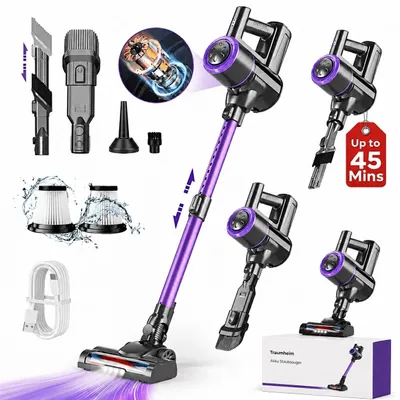 Produktbild von Akku Staubsauger, 500W/36000Pa Staubsauger kabellos mit HEPA ,45 Min, kabelloser Staubsauger,Anti-Tangle-Staubsauger