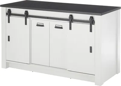Produktbild von Küchen-Unterschrank 161 cm breit SHELTON-61 in Pinie weiß Nb. mit Platte in grau, B/H/T ca. 161/93/64 cm