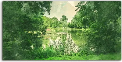 Produktbild von Coloray - Glasbild - 120x60 cm - Wandbild - Glasbilder - Kunst Grüner Park und See in Amsterdam