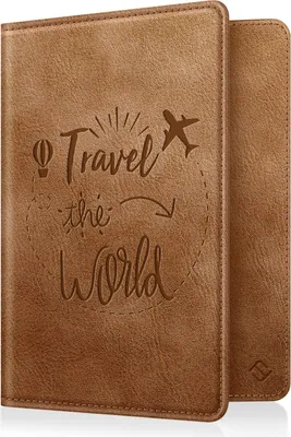 Produktbild von Fintie Reisepass Impfpass Schutzhülle - Premium Kunstleder Reisepasshülle Travel Organizer mit RFID-Blockier für Kreditkarten, Ausweis, Reisedokumente Damen Herren, Vintage Dunkelbraun