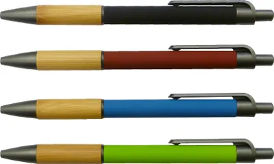 Produktbild von 4x Kugelschreiber aus Metall / mit Bambusgriffzone / 4 Farben