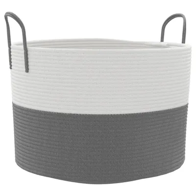 Image de Panier de rangement gris et blanc Ø51x33 cm coton