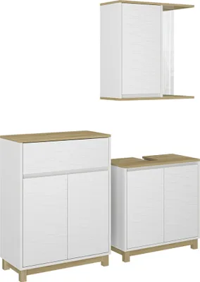 Produktbild von Badmöbel-Set Vicco Livia Weiß/Eiche 3 Teile, mit Midischrank, Model 51803