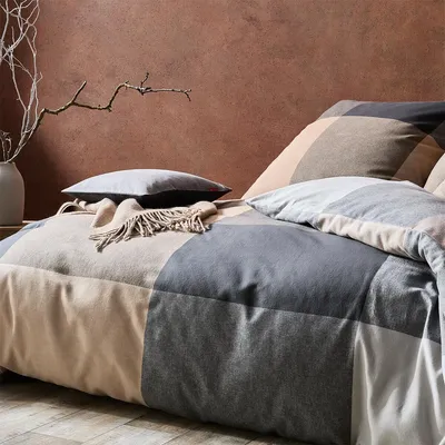 Produktbild von Fleuresse Lech Edelflanell Bettwäsche 135x200 Karo karamell grau sand 604386-07