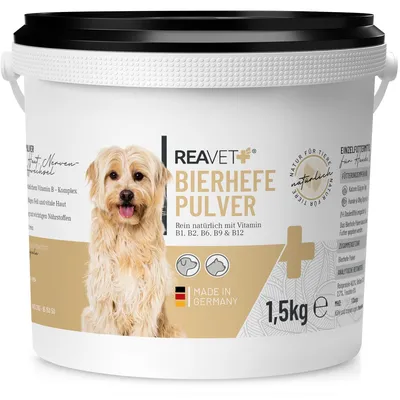 Produktbild von REAVET Bierhefe Pulver für Hunde & Katzen 1,5kg - Reine Bierhefe gemahlen gegen Haarausfall, Natürliche B Vitamine und Biotin für Hund und Katze, Ohne Zusätze