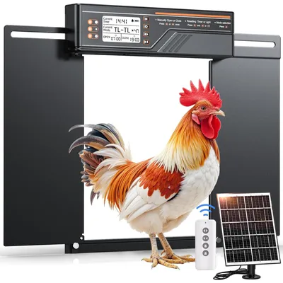 Productafbeelding van Automatisch kippenluik - Kippendeur - Zonne-energie - 28,5 x 22 cm - Zijschuifdeur