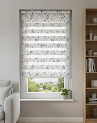 Produktbild von Doppelrollo Klemmfix Ohne Bohren Duo Rollo 100 x 150cm Lavendel Motiv Seitenzug Kette