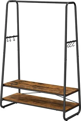 Produktbild von Hoppa! Kleiderständer Garderobe 2 Ablagen 6 Haken in S-Form | Stahlrahmen | Industriedesign | Vintage Braun Schwarz