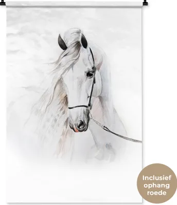 Produktbild von MuchoWow® Wandteppich Wandbehang Pferd - Aquarell - Tiere - Weiß 90x135 cm Tapisserie Dekoration Wandtuch - Baumwolle - Wandskulptur