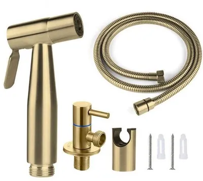 Produktbild von Handdouche für Bidet, Bidetsprühlkopf aus geborsteltem Goldlackiertem Edelstahl.