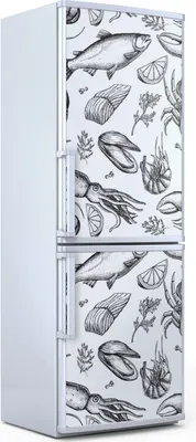 Produktbild von Magnete Dekorative - 70 cm x 190 cm - Küche - Magnetmatte Kühlschrankmagnete - Handgezeichnete Meeresfrüchte
