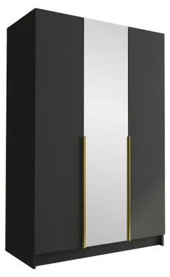 Produktbild von MIRJAN24 Kleiderschrank Calia II, Schlafzimmer, mit Spiegel, Drehtürenschrank, mit Kleiderstange, Modern, Garderobenschrank, Metallgriffe (Farbe: Schwarz / Schwarz + Gold)