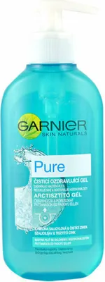 A bottle of Garnier Pure Skin Cleansing Gel with a pump dispenser.
