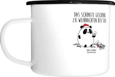 Produktbild von Mr. & Mrs. Panda Emaille Tasse Panda Weihnachtsgeschenk - Weiß - Geschenk, großer becher, Haferl, Große, Pott, Kaffeebecher, Teetasse