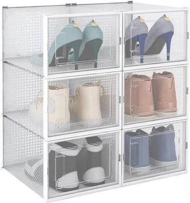 Produktbild von Großschuh-Schuhsammlung aus 6 transparenten, lüftenden Stapelschränken