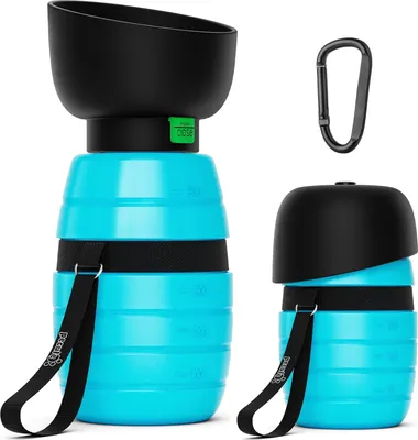 Produktbild von Famanu Hundetrinkflasche mit faltbarer Wasserschale - Grün, M, 500 ml