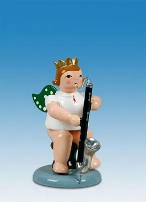Produktbild von Holzfigur Engel sitzend mit Bassklarinette ohne Krone Höhe 6cm NEU