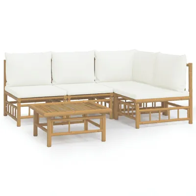 Produktbild von vidaXL 5-tlg. Garten-Lounge-Set mit Cremeweißen Kissen Bambus